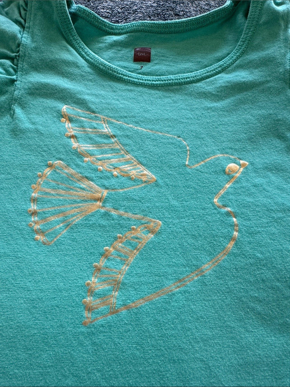 Tea Collection Girls' Teal Short Sleeve Tunic Top with Gold Bird